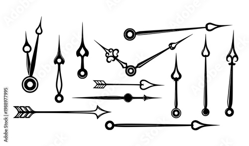 Vintage analog clock hands set – decorative antique timer vector elements