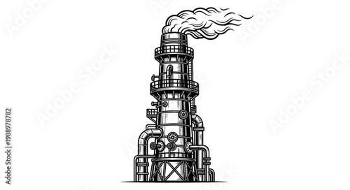 Mechanical Plant Tower Line Art 