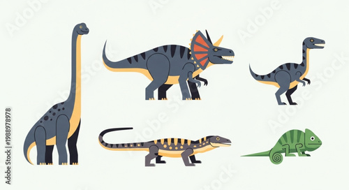Collection of diverse cartoon dinosaurs and prehistoric creatures.