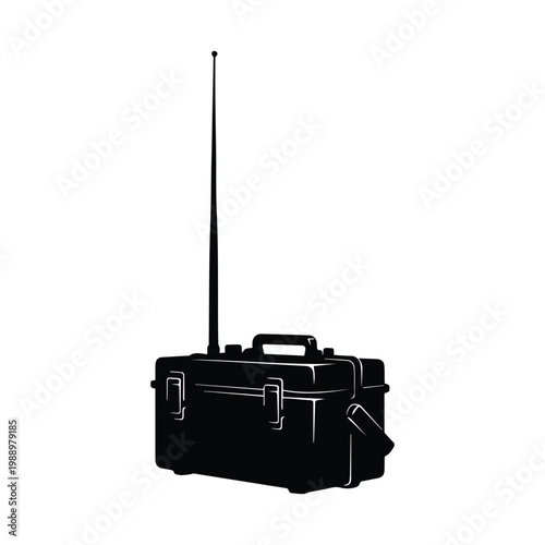 Portable military radio communication device silhouette isolated on white