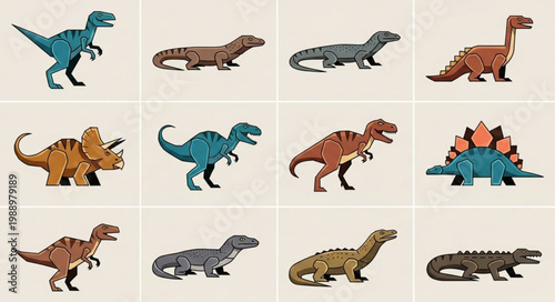 Collection of diverse dinosaur species and prehistoric reptiles.