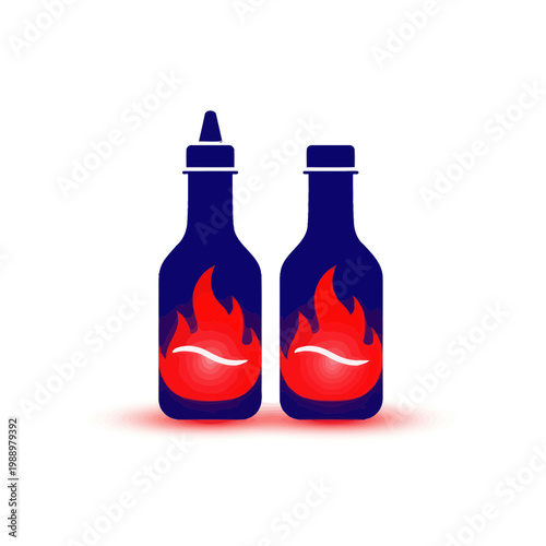 Hot Sauce Bottles with Flames Illustration
