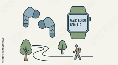 Fitness Gear for Active Lifestyle: Depicting an active lifestyle, the illustration showcases essential fitness gear, encouraging a healthy and connected existence.