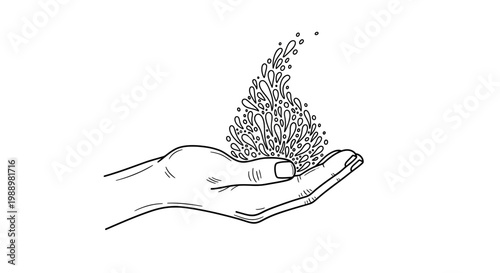 hand holding falling tiny particles.