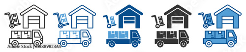 Warehouse operations icon set multiple style collection