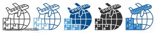 Global shipping icon set multiple style collection