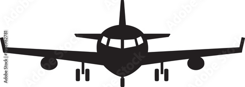 Front view silhouette of passenger airplane isolated on white