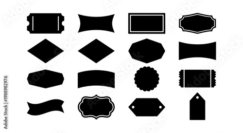 Vintage black label set, 16 decorative frame silhouettes, retro badge vector icons