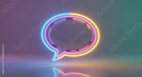 Vibrant neon speech bubble icon against a gradient background showcasing digital communication and