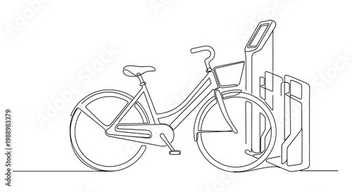 Minimalist Line Art Bicycle Docked at Station