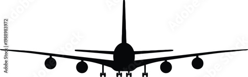 Rear view silhouette of passenger airplane isolated on white