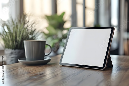 A tablet mockup slightly tilted with a blank screen