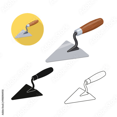 Four different trowel tools for construction and DIY projects  various designs and colors  isolated on white background