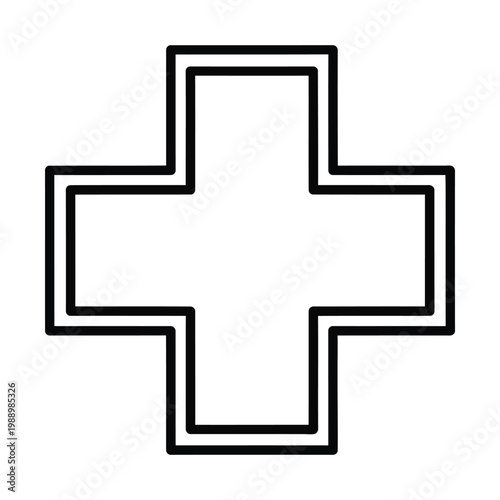 Tableau sur toile A minimalist black and white outline of a double-lined cross or plus symbol, representing addition, health, or a medical sign