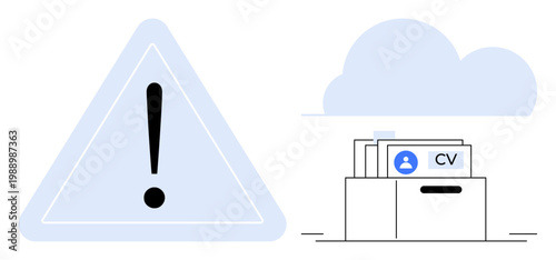 Data security warning. Data protection highlighted with a warning symbol and cloud storage illustration. Data security essential in managing sensitive documents. For cloud systems, document safety