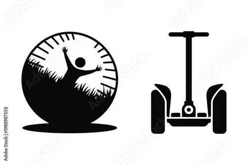 Hamster wheel concept and self-balancing scooter personal transporter vector