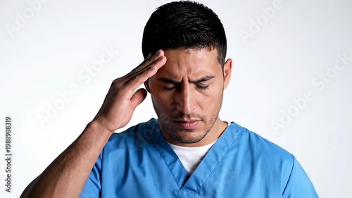A stressed medical professional experiencing burnout in a high-pressure work environment video