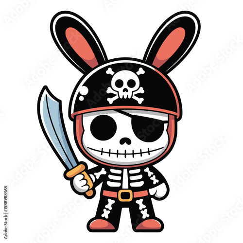 Vector image of a skeleton wearing a pirate outfit