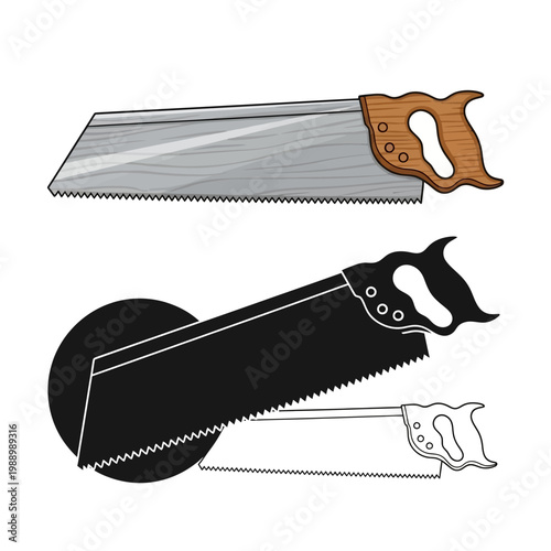 Two handsaws with wooden and metal handles and serrated blades for cutting wood  hand tools for carpentry and DIY projects