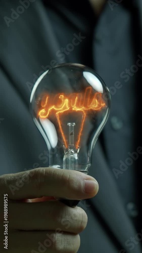 Goal, teamwork, target, motivation, mission, achievement, growth and success business concept. Business strategy and business development. Businessman showing fire text of GOALS inside lightbulb.
