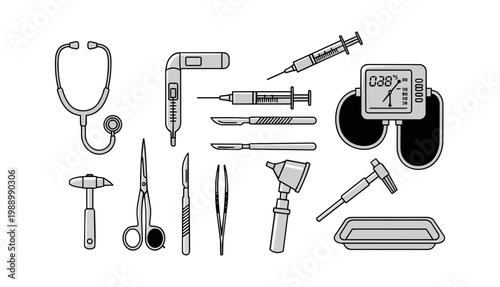 Medical instruments illustration on black background