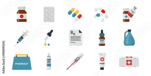 Medical icons assorted pharmaceutical symbols on black background
