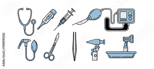 Medical instruments illustration set on black background