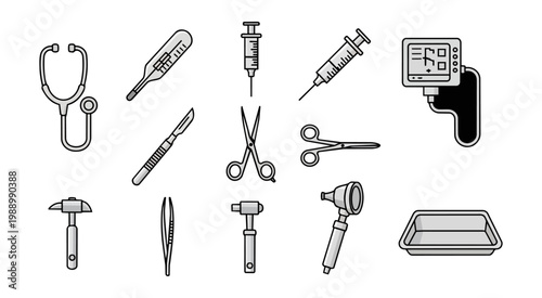 Medical instruments illustration on black background