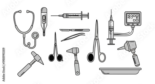 Medical instruments illustration on black background