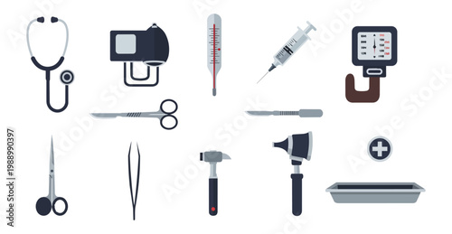 Medical equipment collection on black background