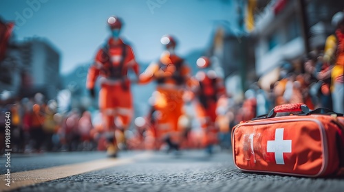 Emergency Response Team in Action with First Aid Kit on Street