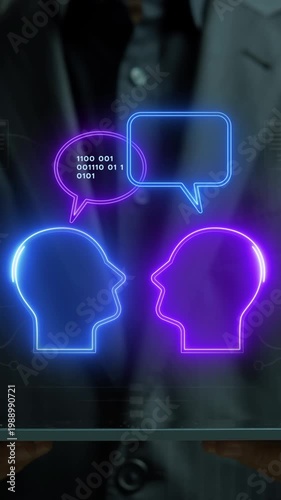 AI artificial intelligence, machine learning concept, big data, cloud computing, computer network and innovation technology. Businessman showing AI chatbot intelligent providing access information.