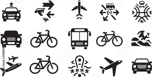 Transportation icons for travel and navigation systems