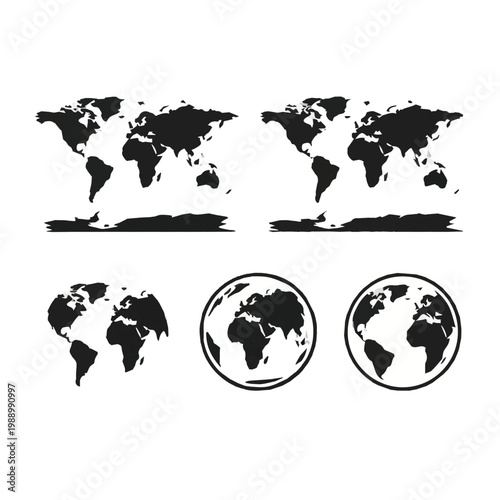 Black and white illustrations of world maps in different projections