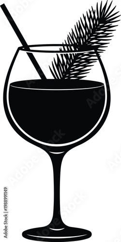 Collection of black tropical cocktail glass silhouettes with umbrellas, pineapple fruit, straws, and refreshing summer drinks for beach bar menu