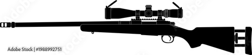 M24 Sniper Rifle Silhouette With Long Range Scope Vector Illustration