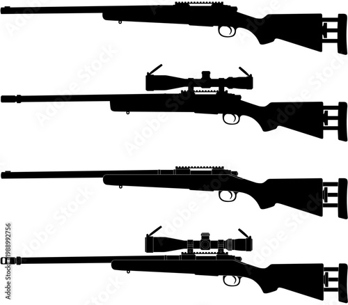 M24 Sniper Rifle Silhouette Pack With And Without Scope Vector Illustration