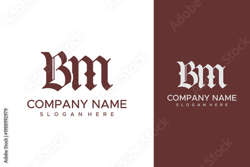 A business logo design features a stylized company name with lettering on a white and brown background