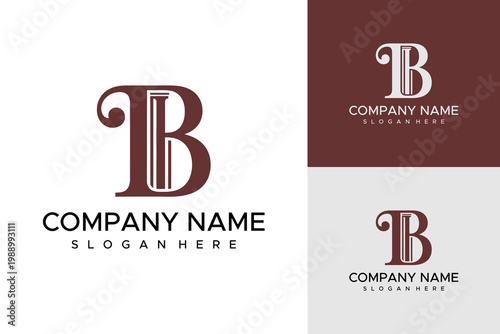 A logo design concept features a large letter on business cards and a company name.