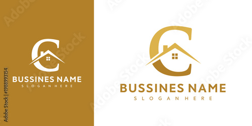 Business name logo design features house roof and letter C on white background