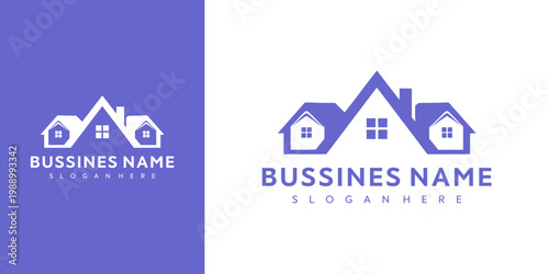 A business logo features a house design with the company name.