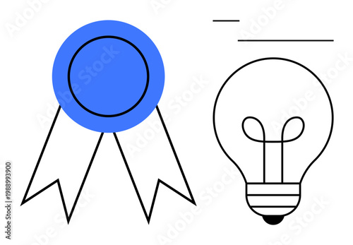 Achievement concept. Achievement icon paired with innovation symbol for creative thinking and recognition. Achievement inspires motivation, creativity, education, branding, and problem-solving