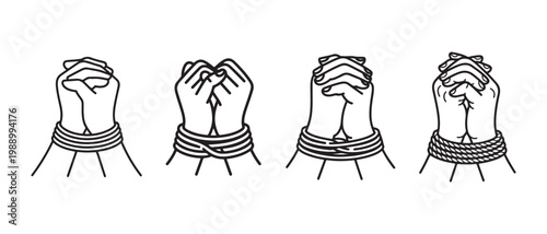 Bound Hands Clasping Together, Symbolizing Restriction or Prayer.