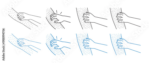 Set of Hand Scratching Itchy Skin Icons. in Gray and Blue Tones.