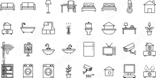 Smart Home Devices and Furniture Icons Set