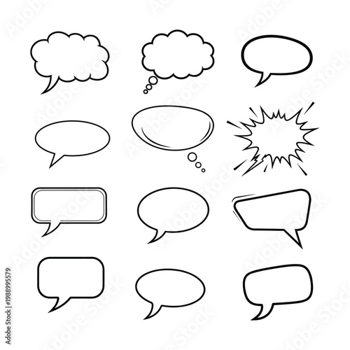 Hand Drawn Speech Bubble Set Vector Outline Chat Dialog Comic Balloons Collection, ai generated