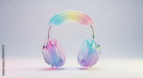 Iridescent Aura Headphones: Translucent Audio Device with Vibrant Rainbow Gradient and Modern