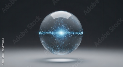 Digital information network inside a translucent sphere representing global connectivity and
