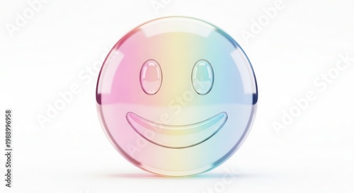Vibrant Glassy Emoticon Displaying a Spectrum of Joyful Hues and Transparent Cheerfulness