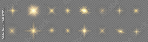 A collection of sparkling star effects on a gray background